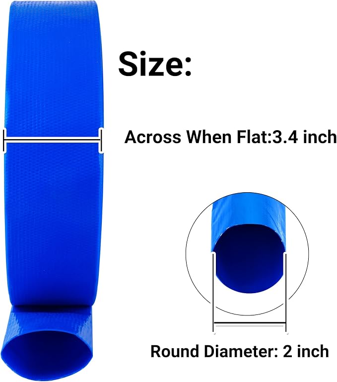 2" x 100 FT Pool Backwash Hose Blue Heavy Duty Reinforced PVC Lay Flat Water - Image 2