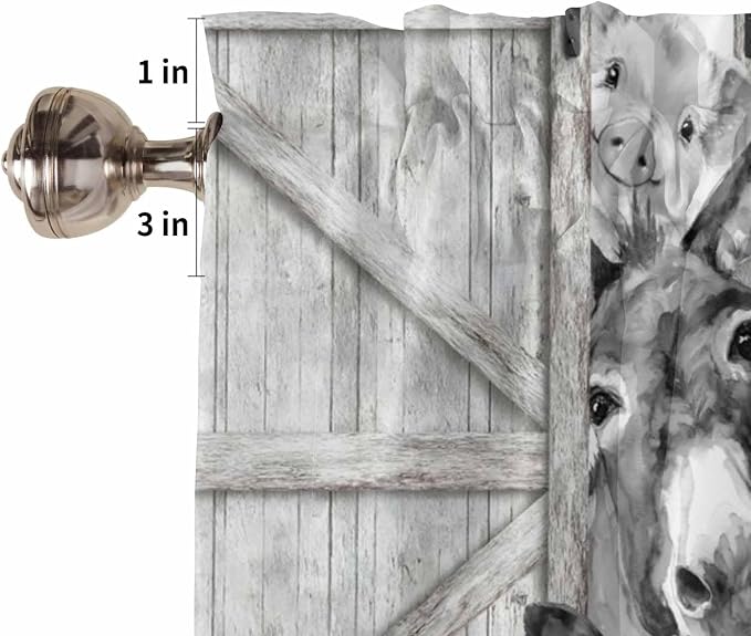 Grey Farmhouse Kitchen Curtains 45 Inches Length, Vintage Sunflowers Animals - Image 6