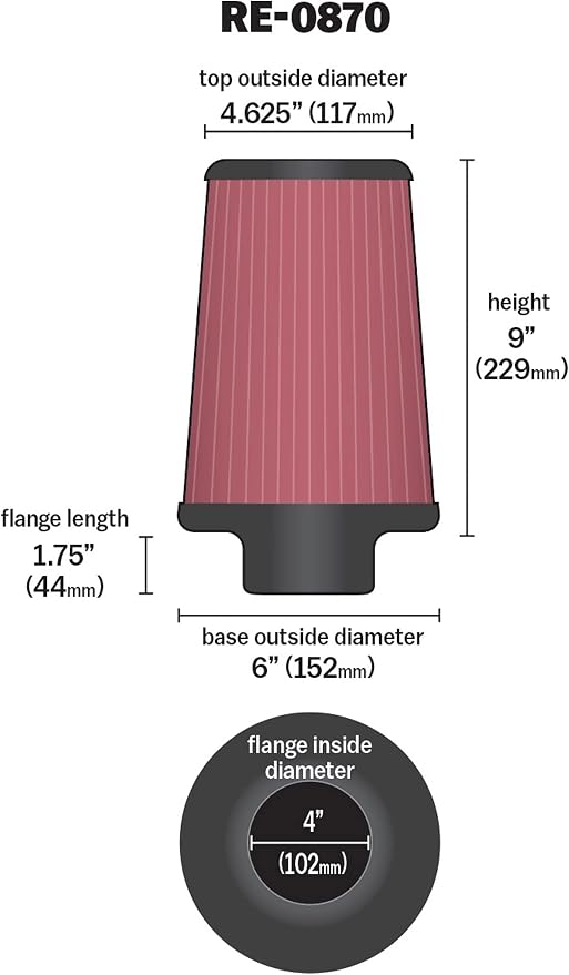 K&N High-Flow Original Lifetime Universal Clamp-On Air Filter: High Performance - Image 2