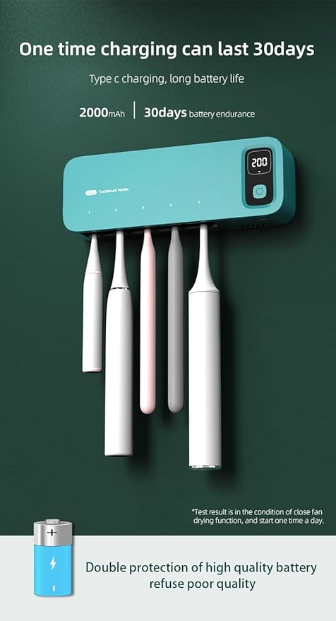 Toothbrush Cleaning Holder, Self Adhesive Toothbrush Cleaner, Timer Function, Toothbrush Sanitizer Bathroom Accessories