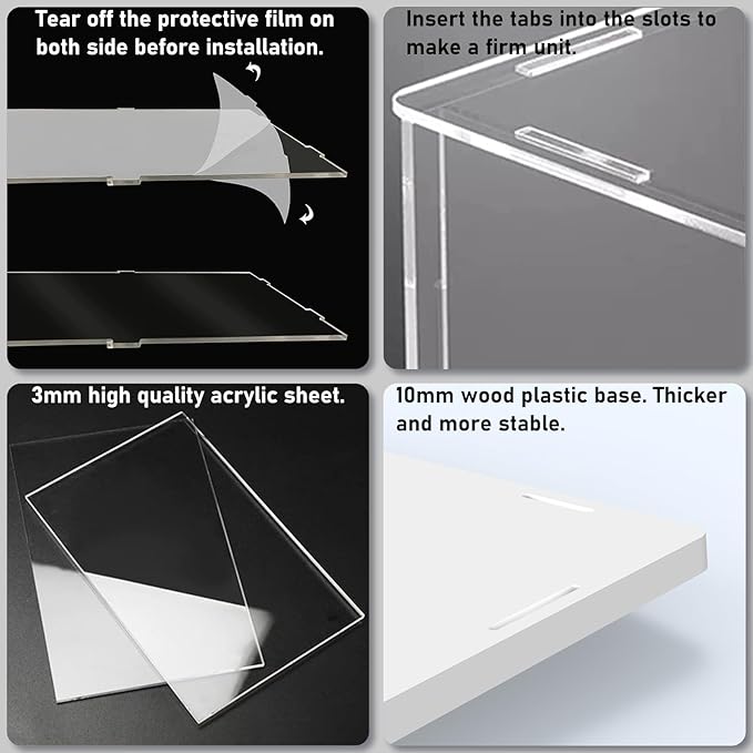 Choowin 3 Tier Clear Acrylic Display Case for Collectibles, Mini Figures, Pop Mart, Labubu, Sonny Angel, Smiski - Assemble Dustproof Acrylic Display Box with Door, Stand (White Base, Clear Step)