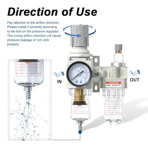 AIRZOE 1/4" NPT Compressed Air Filter Regulator Lubricator Combo, Air - Image 4