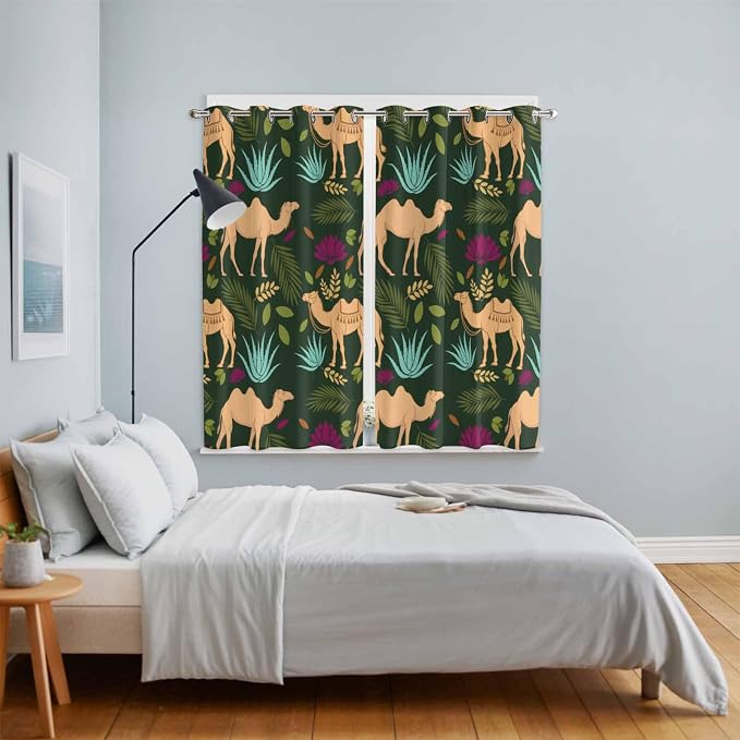 2 Panel Kitchen Cafe Curtains, Retro Desert Camel Sunlight Filtering Nature Air - Image 4