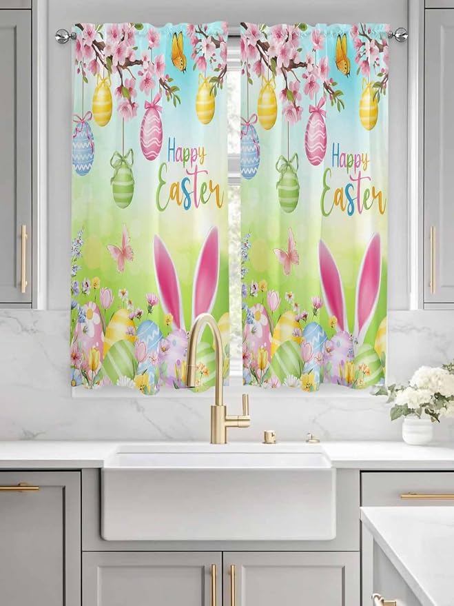 Easter Living Room Curtains 72 Inches length, Spring Bunny Colorful Rabbit Eggs - Image 3