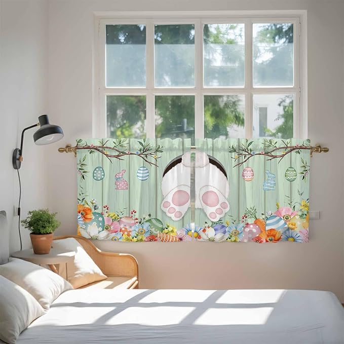 Easter Kitchen Tier Curtains 36 Inch Long 2 Panel Set, Rod Pocket Half Window - Image 4