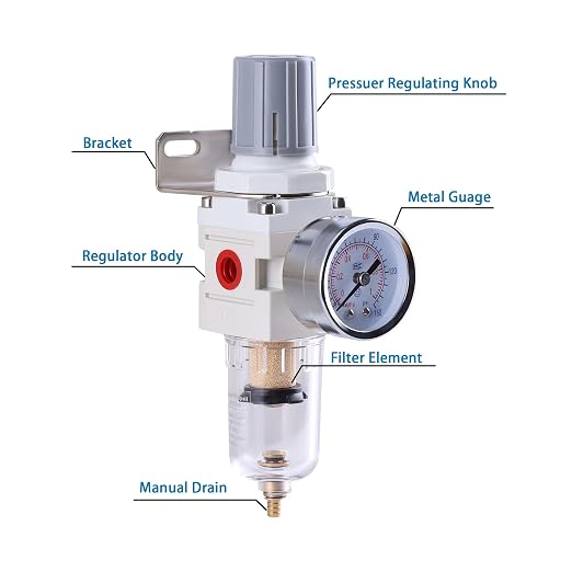 1/4 Inch NPT Air Filter Regulator Combo Piggyback, Air Compressor Water - Image 3