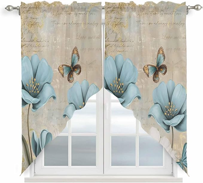 Spring Flowers Swag Valances for Windows, Vintage Rustic Tulips Floral by Unknown