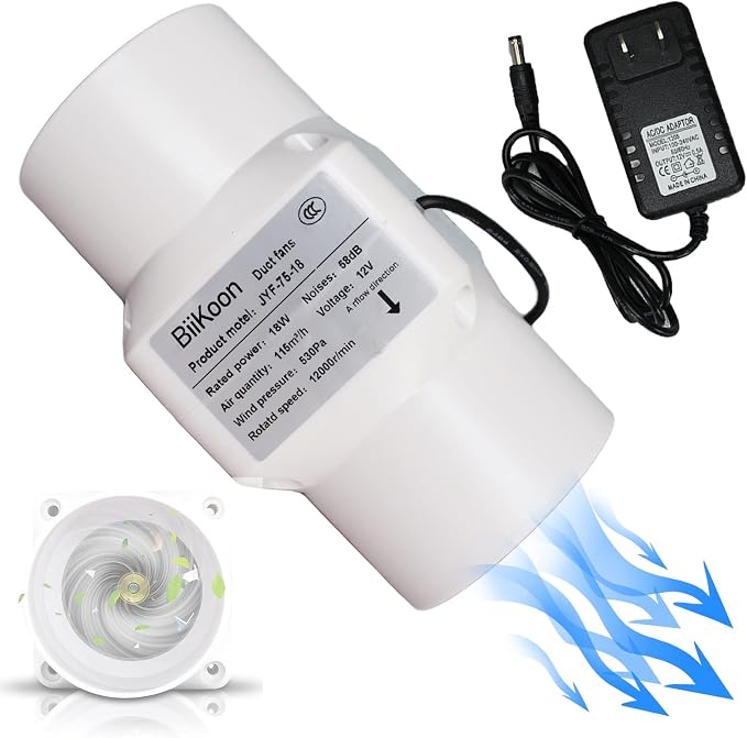Inline Duct Fan 3 Inch 12V HVAC Exhaust Intake Fans Plastic Low Noise Basement by Unknown