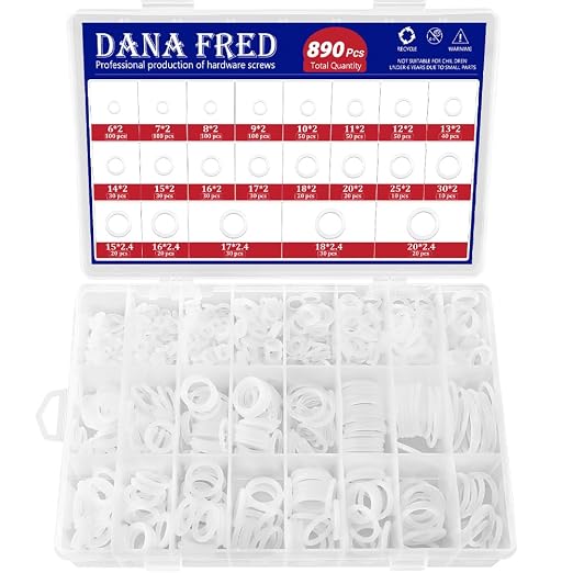 890pcs White O-Rings Assortment Kit, OD:6-20mm White Plastic Rubber O Ring by DANA+FRED