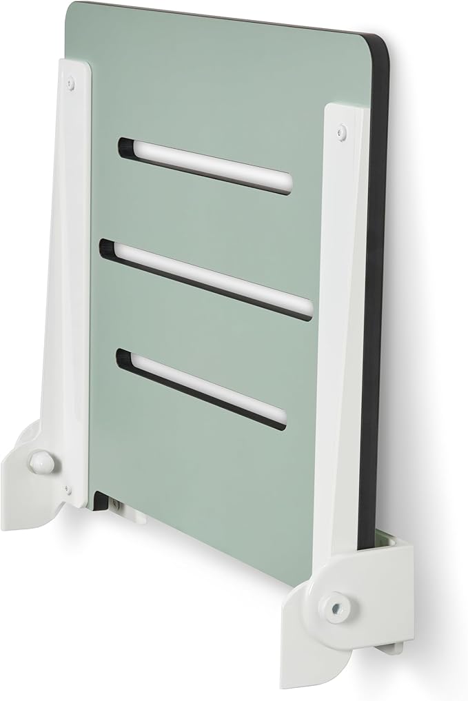 18 inch Silhouette Slimline Folding Wall Mount Shower Bench Seat, Sea Green Seat with White Frame