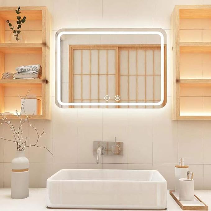 Rectangle Bathroom Mirror with Lights Touch Control Switch Demister Pad - Image 4