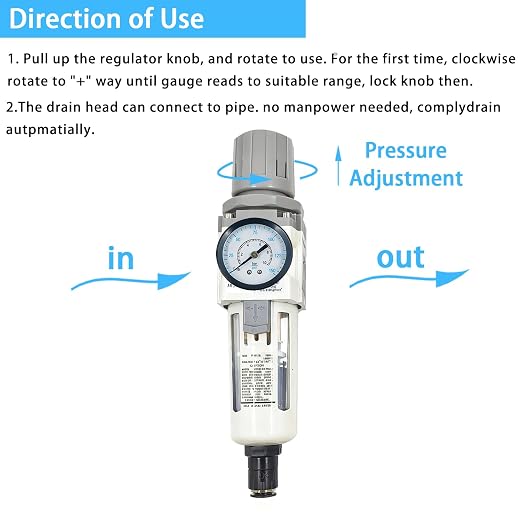 XingNEeng 3/8" NPT Compressed Air Filter Regulator Combo Piggyback, Water/Oil - Image 4