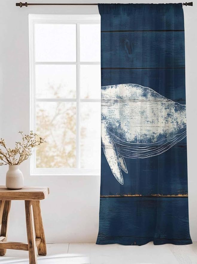 Sheer Curtains 108 Inches Long, Summer Whale Semi Sheer Curtains Light - Image 3