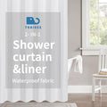 2-in-1 Waterproof Extra Long Fabric Shower Curtain or Liner,Linen Textured,96 Inch Breathable TPU & Washable Bathroom Shower Curtain Set with 12 Plastic Hooks,Modern,72"x96",White