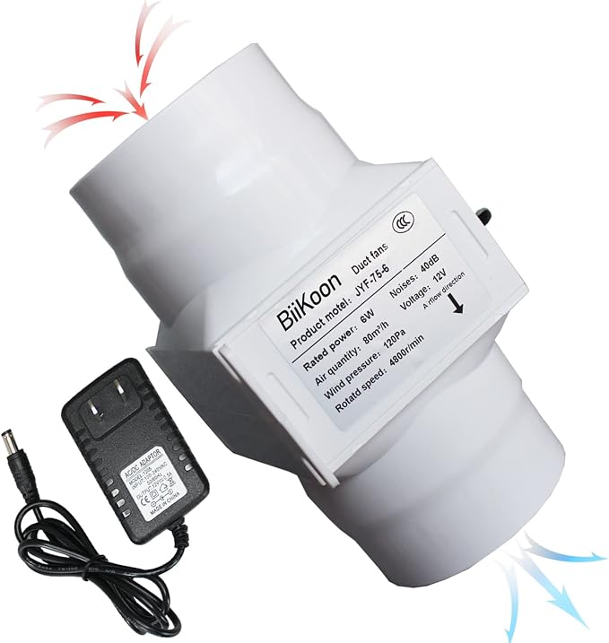 Inline Duct Fans 3 Inch 12V Extractor Fan 6W 47Cfm Plastic Variable Vent Blower by Unknown