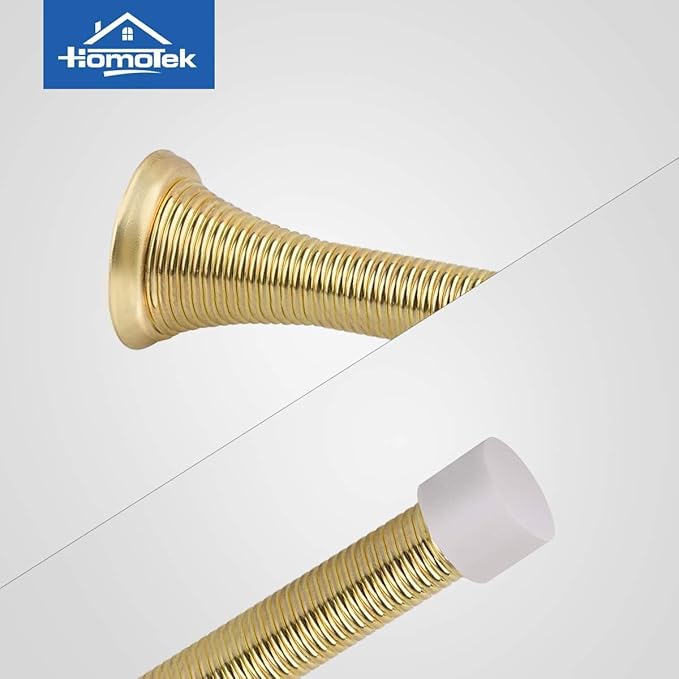 HOMOTEK 50 Pack Spring Door Stopper with Rubber Bumper 3-1/8" Flexible Spring Heavy Duty Wall Door Stop Low Mounted Door Bumper for Home (Bright Brass)