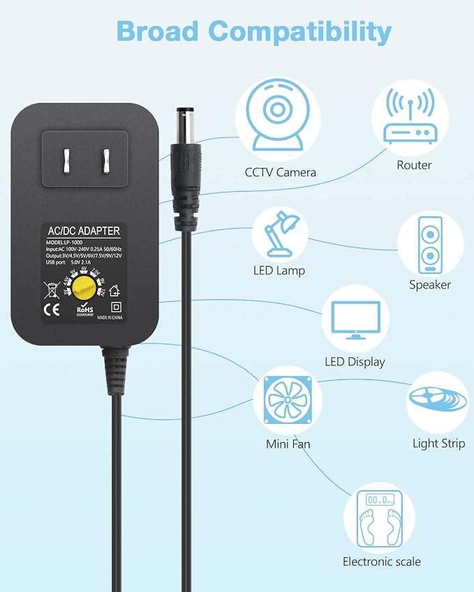 Aclorol Universal Power Adapter 30W 12V 9V 7.5V 6V 5V 4.5V 3V Adjustable - Image 2