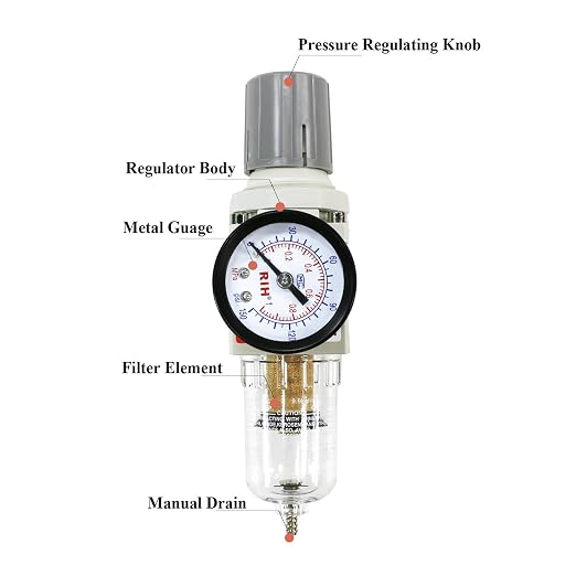 RIH 1/4" NPT Compressed Air Filter Regulator Combo Piggyback, 5 Micron Brass - Image 6