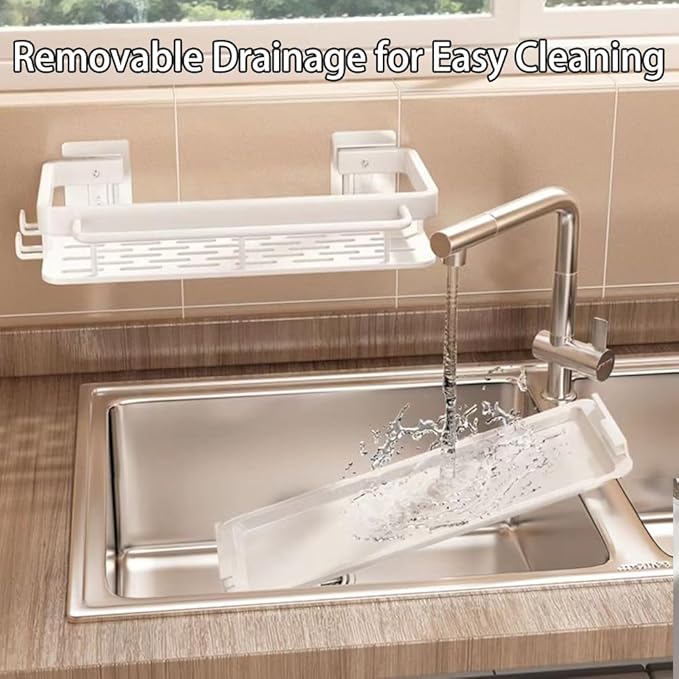 Kitchen Sink Drain Storage Rack Wall Mount Sponge Holder with Drainer Shampoo Soap Storage Shelf Toilet Balcony Bathroom Dishwashers Wire Rags Sponge Sink Drain (Gray)