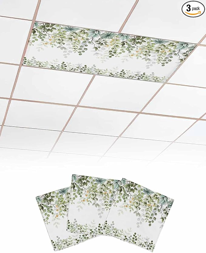 3 Pack Fluorescent Light Cover for Classroom Ceiling Light, Sage Green by Home+L6