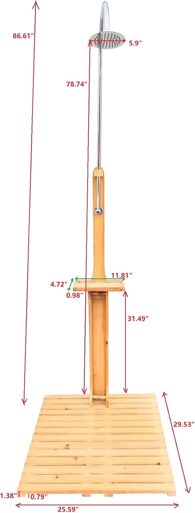 Outdoor Shower Kit Portable Wood Outdoor Garden Pool Shower with Chassis Board for Outdoor Backyard Poolside Beach Pool Spa,Wood