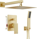 Gold Shower System, Shower Faucet Set with High Pressure 12 inch Shower Head and HandHeld, Wall Mounted Bathroom Shower Head Set,Shower Faucet Rough-in Valve and Trim Kit, Brushed,Gold