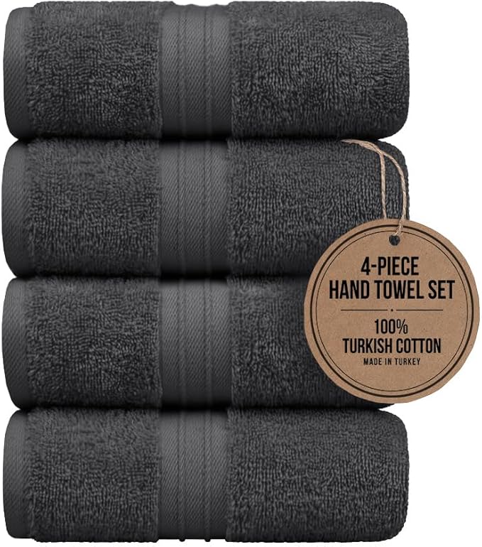 Hand Towels Set of 4 - Terry Cloth & Absorbent, Large (16"x 28") 100% Cotton, Soft, Cozy - Versatile, Perfect as Cozy Hand Towel Set, Hotel Quality Towels, Face Cloths - Anthracite