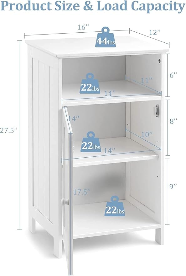 Safeplus Small Floor Storage Cabinet/Organizer with Drawer and Door, For Bathroom & Toilet, White