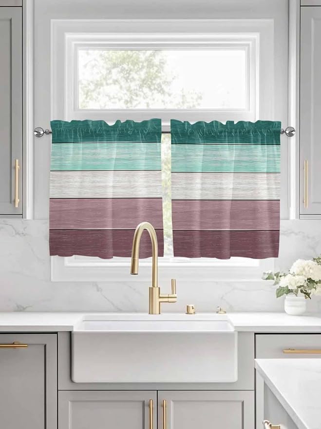 Retro Farm Woodcuts Texture Window Valance Curtains, 2 Panel by IDOWMAT