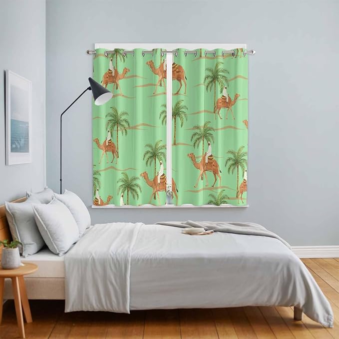 2 Panel Kitchen Cafe Curtains, Desert Camels Sunlight Filtering Nature Air - Image 4
