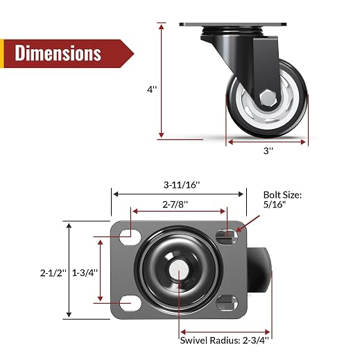 3 inch Swivel Caster Wheels, Heavy Duty PlateCasterswith no Brakes Total - Image 2