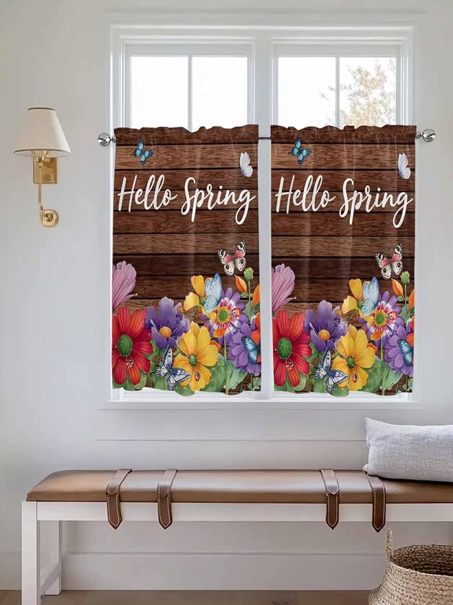 Spring Flowers Kitchen Curtains 54 Inches Length, Watercolor Farmhouse Colorful - Image 4