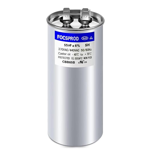 FOCSPROD 55 uF 55 MFD ±6% 370V/440V CBB65B AC Capacitor, Single Run Round by FOCSPROD