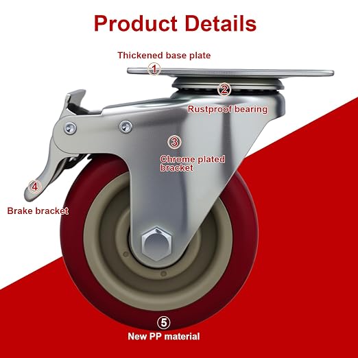 6 Pcs 4 Inch Heavy Duty Casters, Lockable Swivel Bearing Caster - Image 3