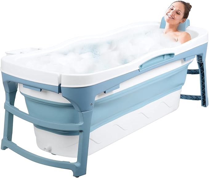 Portable Bathtub for Adult - Large 56'in Foldable Collapsible tub - Ergonomically Designed for the Ultimate Relaxing Soaking Bath. Ideal for Small Spaces - Quick,Folding Bathtub