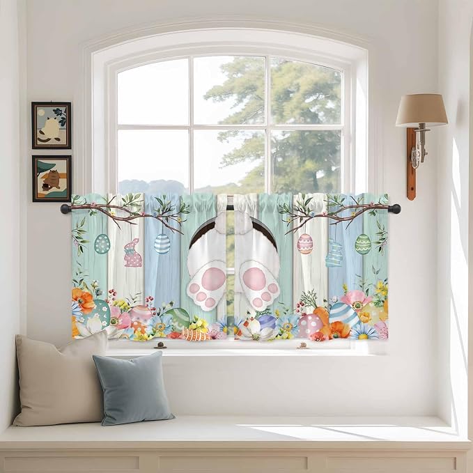 Easter Kitchen Tier Curtains 24 Inch Long 2 Panel Set, Rod Pocket Cafe Small by Unknown