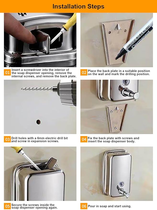 Wall Mounted Soap Dispenser for Bathroom Commercial Wall Liquid Dispenser Stainless Steel Hand Sanitizer Dispenser for Kitchen Garage Office Hotels Restaurants or Home Use 500ml (Brush Gold)