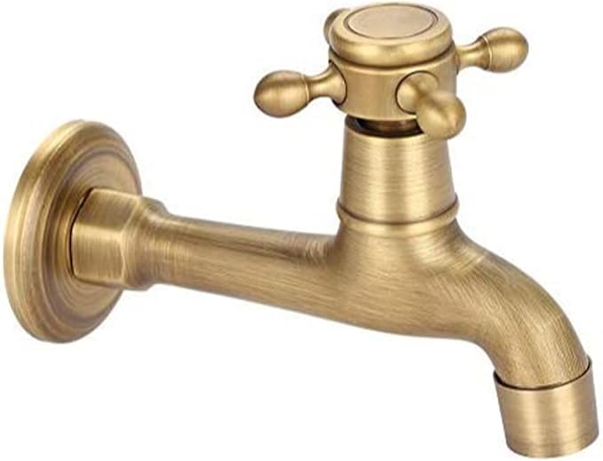 European Style Vintage Wall Mounted Faucet, Solid Brass, G1/2", Single Cold Water Tap for Kitchen Sink, Mop Pool, Antique Brass Finish