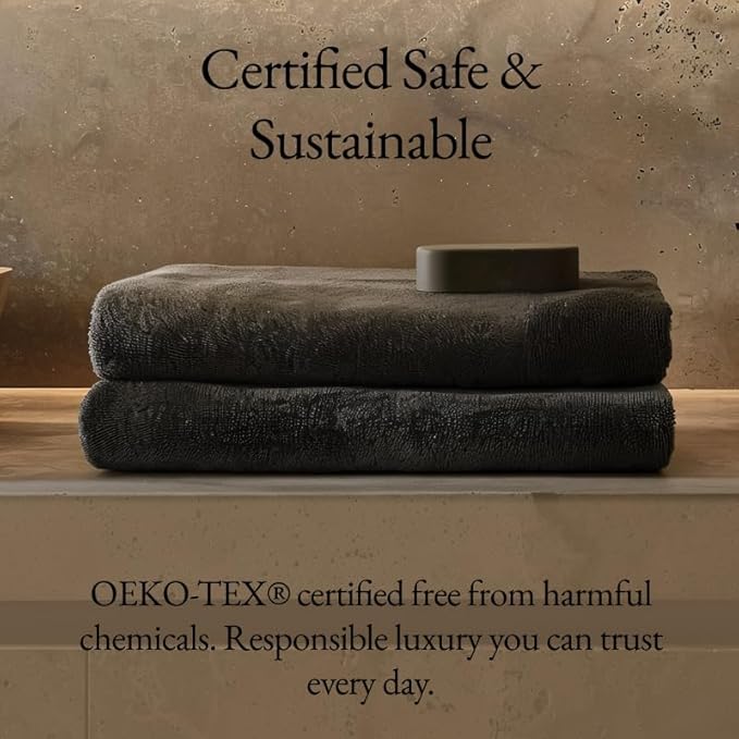 Italic Serene Ultraplush Cotton Towel Set, 4-Piece, 2 Bath Towels + 2 Hand Towels, Charcoal, Large, 800GSM, 100% Cotton, Heavy Duty, Resort Grade Towels (Charcoal)