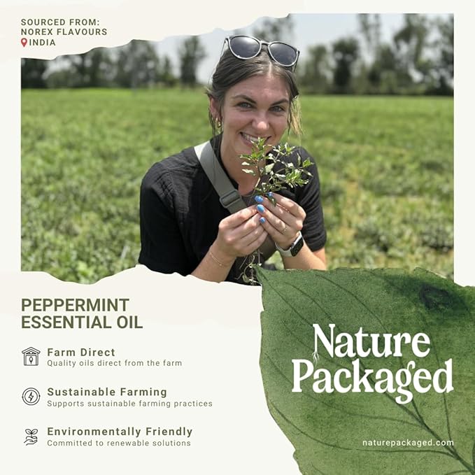 Peppermint Essential Oil - Direct from Norex Flavours India - Steam Distilled - Aceite Esencial de Menta for Aromatherapy, Massage, Diffuser, DIY Candle and Soap Making - 8oz