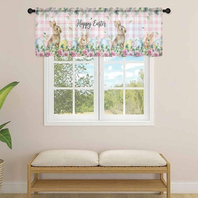 Easter Sheer Valances for Windows 54"x18", Light Filtering Kitchen Curtains - Image 4