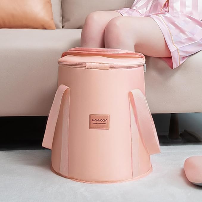 25L Collapsible Bucket Foot Bath Basin,Multifunctional Portable Foot Bath Tub Bag with Handles,Travel Outdoor Camping Portable Foot Soaking Spa Bucket (Pink)