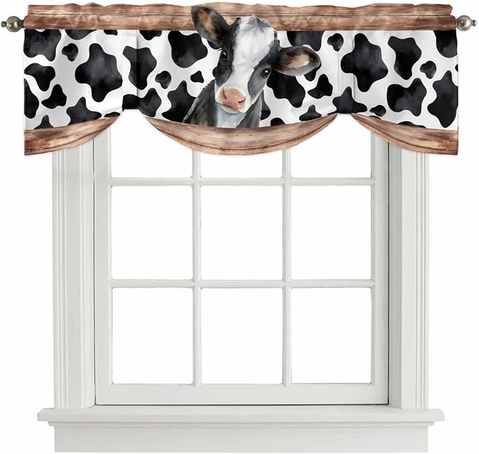 Cow Printed Tie Up Valance Curtains by Unknown