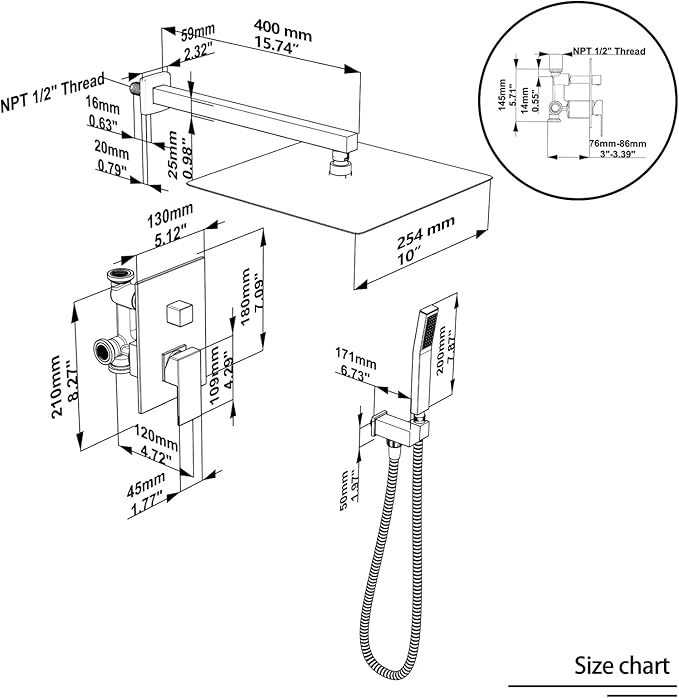 Shower System Wall Mounted 10 inch for Bathroom,Rain Shower Combo Set with Handheld Spray,Luxury Rainfall Shower Head Rough-in Valve and Trim Included(Chrome Polished)