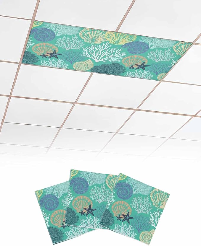 3 Pack Fluorescent Light Cover for Classroom Ceiling Light, Nautical Coastal by Home+L6