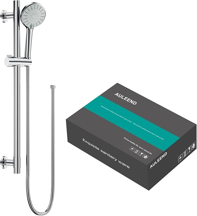 Shower Slide Bar Handheld Shower Head with Hose, 5-Function Hand Shower with Wall Mount，shower slide bar,adjustable height shower head (A-round, Chrome)