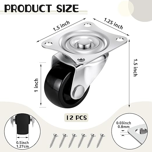 Maitys 12 Pcs 1" Swivel Profile Casters Wheels - Image 2