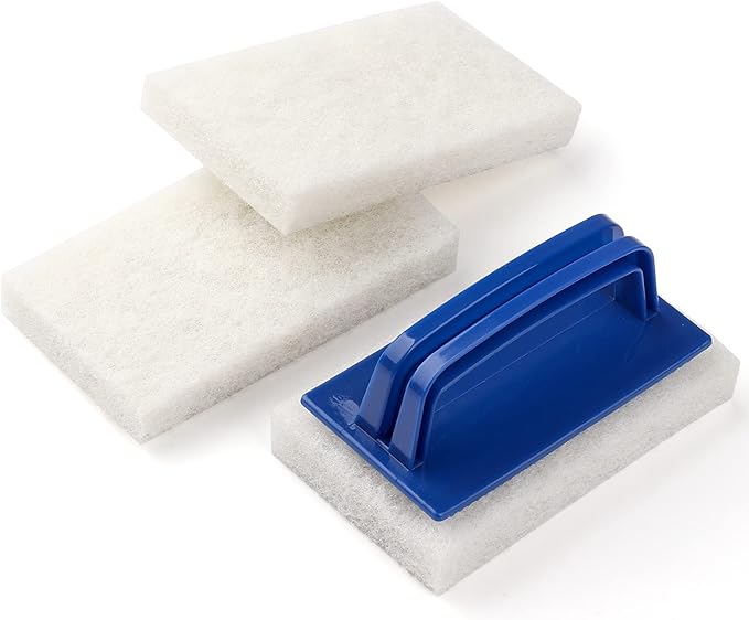Handled Bath Scrubber, Bathroom Scouring Pad, Heavy Duty Cleaning Sponge Scrub Brush, Non-Scratch Remove Soap Scum, for Cleaning Shower Tile Bathtube Sink Spas Hot Tubs, Swimming Pool Step & Corner