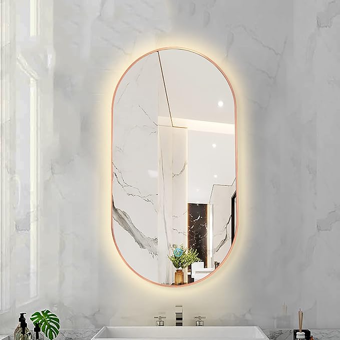Oval LED Illuminated Bathroom Mirror, Wall-mounted Vanity Makeup Mirror by Unknown
