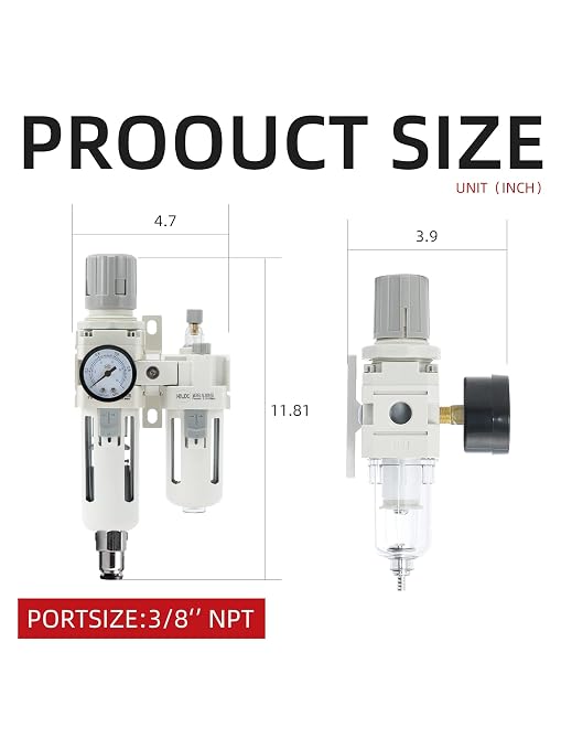 3/8" PT Compressed Air Filter Regulator Lubricator Combo Water/Oil Trap - Image 2